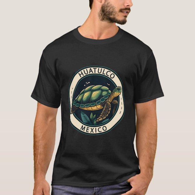 Huatulco Mexico Turtle Illustriert T-Shirt (Vorderseite)