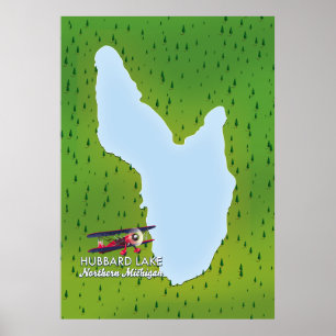 Hubbard Lake Nördliche Michigan-Seekarte Poster
