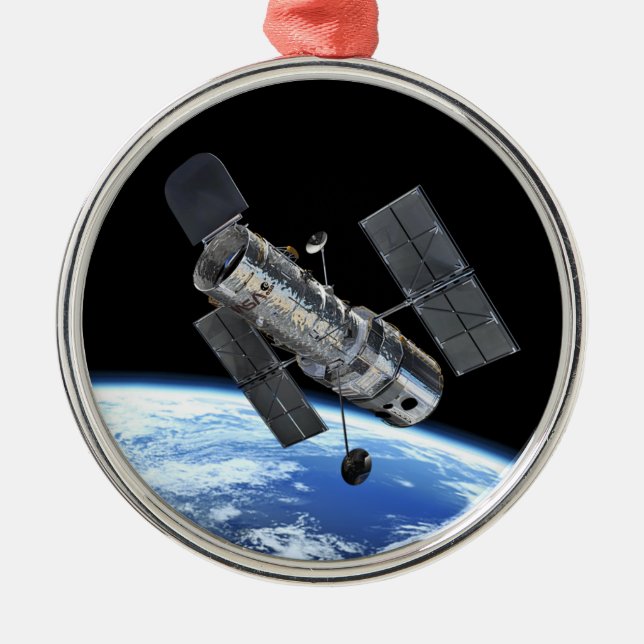 Hubble-Weltraumteleskop im Erdumlaufbahn-NASA-Foto Ornament Aus Metall (Vorne)