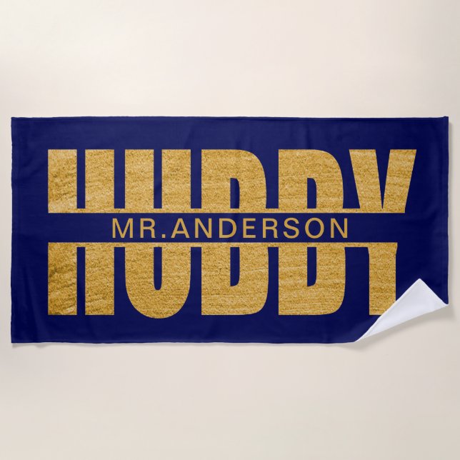 Hubby Blue and Gold frisch gezogenes Strandtuch (Vorderseite)