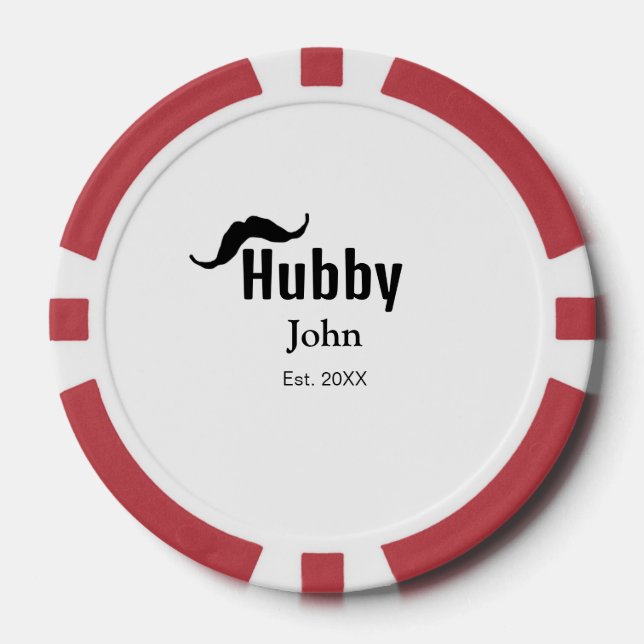 Hubby Ehemann Name Datum Jahr Schnurrbart einfach Pokerchips (Vorderseite)