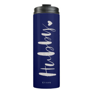 Hubby-Liebe  Stilvolle Navy Brush Script Typografi Thermosbecher