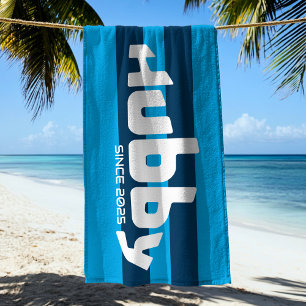 Hubby Newlywed Groom Aqua & Navy Blue Beach Handtu Strandtuch