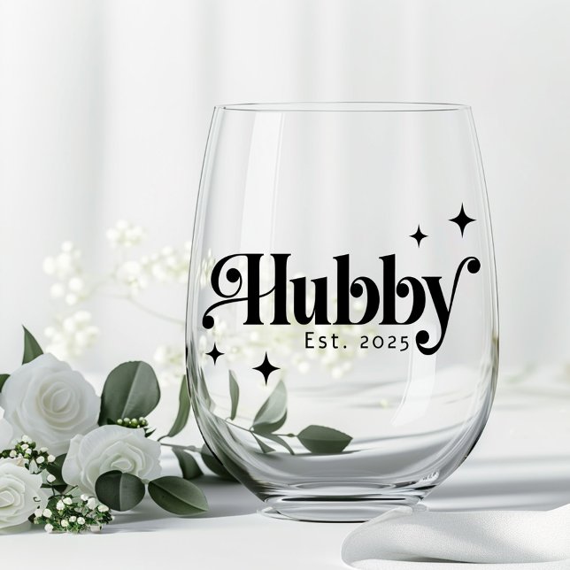 Hubby-Schriftart aller Farben, elegant Retro-Stars Weinglas Ohne Stiel (Hubby any color elegant retro font and stars stemless wine glass)