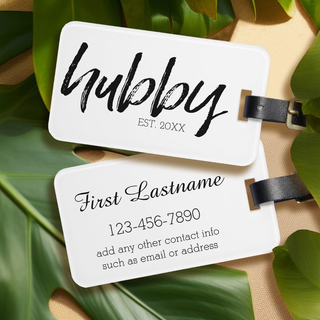 Hubby - Whimsikale schwarze Kalligraphie für den B Gepäckanhänger (Personalized luggage tag - Wifey and Hubby Both Available)