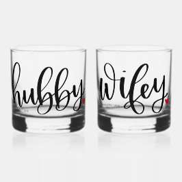 Hubby Wifey Couple Typografie Design Custom Whiskyglas