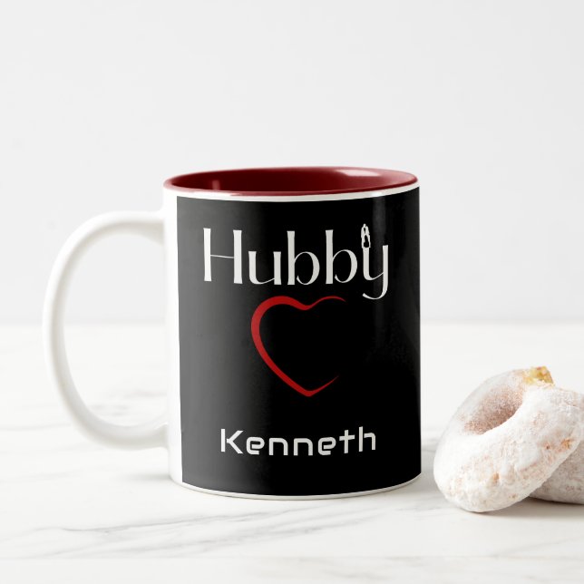 Hubby Wifey Couple Wedding Anniversary-Geschenk Zweifarbige Tasse (Mit Donut)