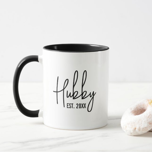 Hubby & Wifey kundenspezifisch für das Jahr Tasse (Mit Donut)