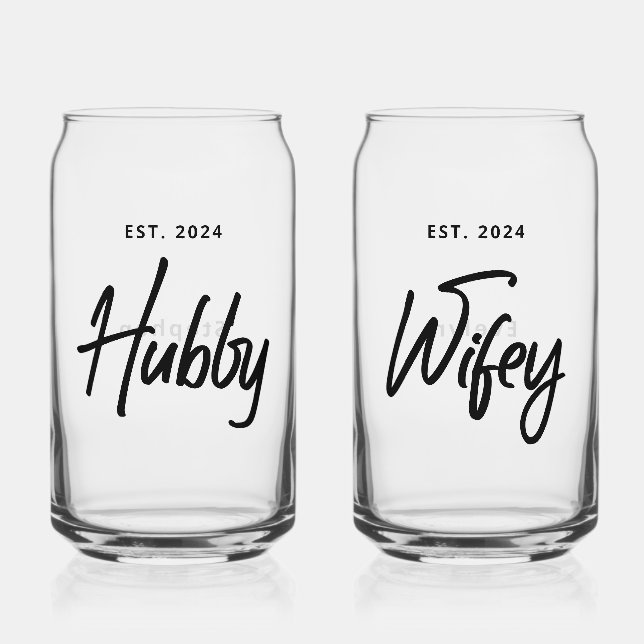 Hubby + Wifey Wedding Personalisiert Dosenglas (Vorderseite)
