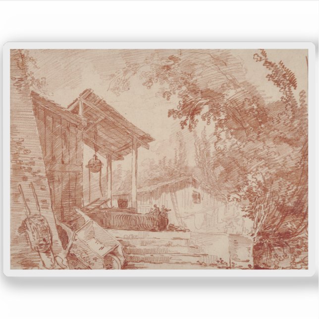Hubert Robert: Bauernhof mit zwei Figuren von eine Aufkleber (Vorderseite)