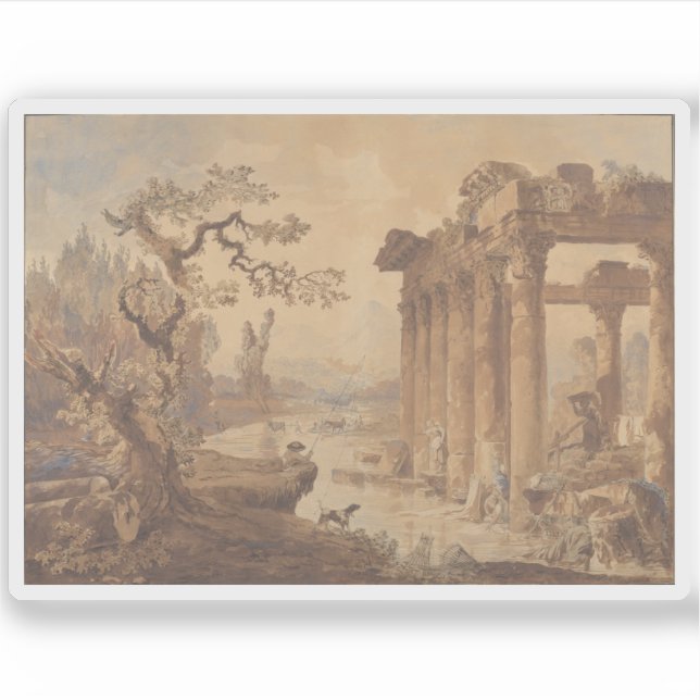Hubert Robert - Landschaft mit Ruins Aufkleber (Vorderseite)