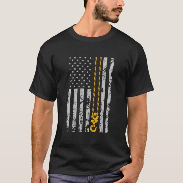 Hubhaken-Thin-Flag-Kranbetreiber T-Shirt (Vorderseite)