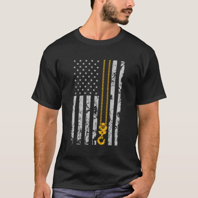 Hubhaken-Thin-Flag-Kranbetreiber T-Shirt (Vorderseite)