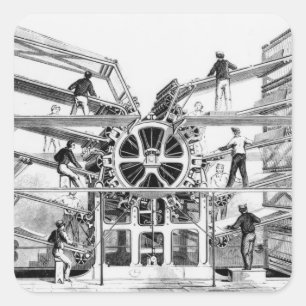 Hubraum der printing press invented by Richard Mar Quadratischer Aufkleber
