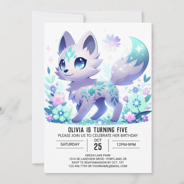 Hübsch Adorable Wolf Digital Geburtstag Einladung (Vorderseite)