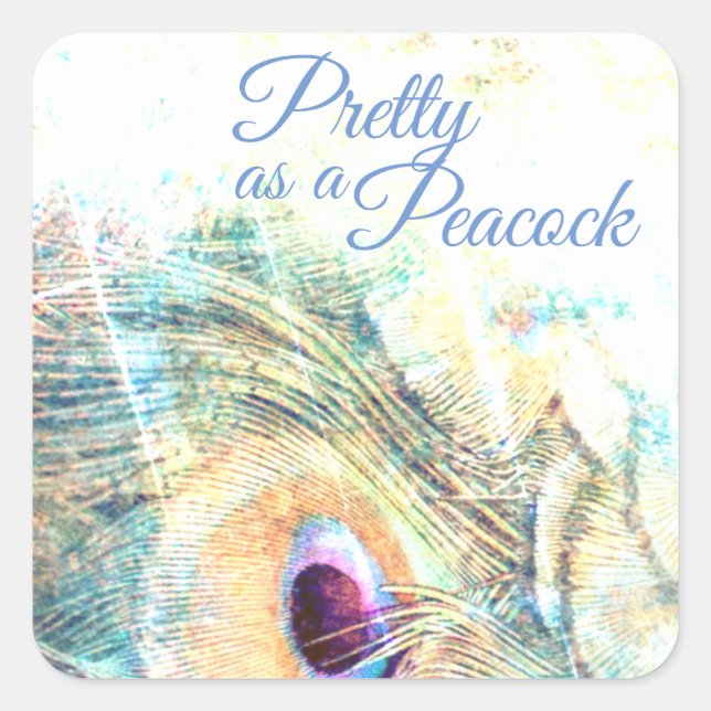 Hübsch als Pfauenpastel lila blau Quadratischer Aufkleber (Vorderseite)