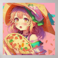 Hübsch Anime Girl Holding a Pizza