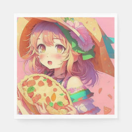 Hübsch Anime Girl Holding a Pizza Serviette