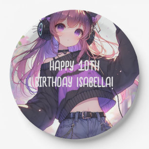 Hübsch Anime Girl Personalisiert Geburtstag Pappteller