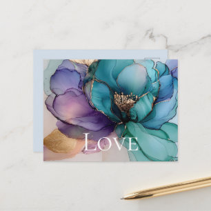 Hübsch Aqua Blau Lila Gold Blumenliebe Postkarte