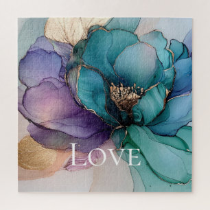 Hübsch Aqua Blau Lila Gold Blumenliebe Puzzle