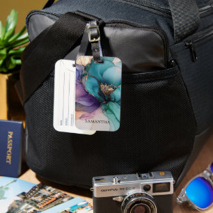 Hübsch Aqua Blau Lila Gold floral Gepäckanhänger