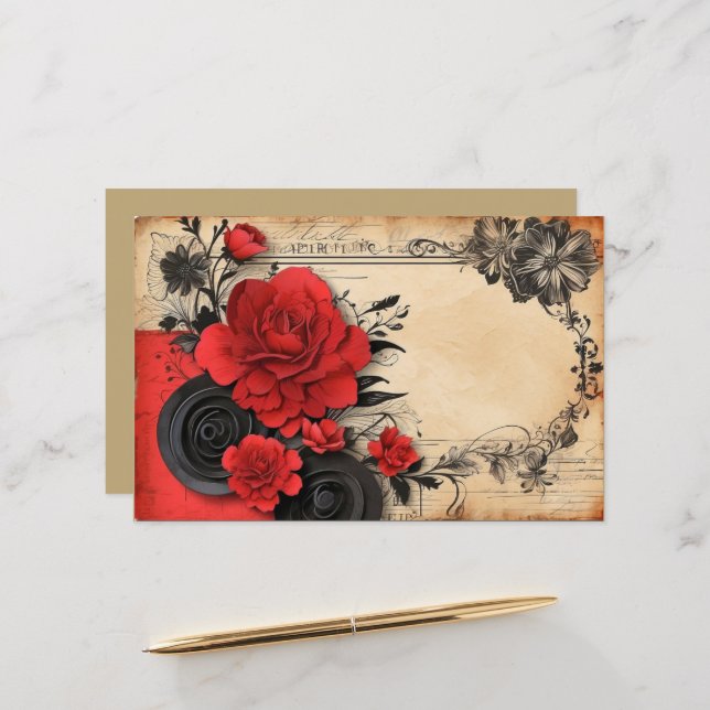 Hübsch Art Deco Goth Red Blume Scrapbook Paper (Vorderseite/Rückseite Beispiel)