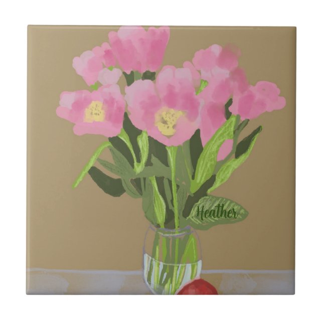 Hübsch Art Tulip Blume Moderne Illustration +Name Fliese (Vorderseite)