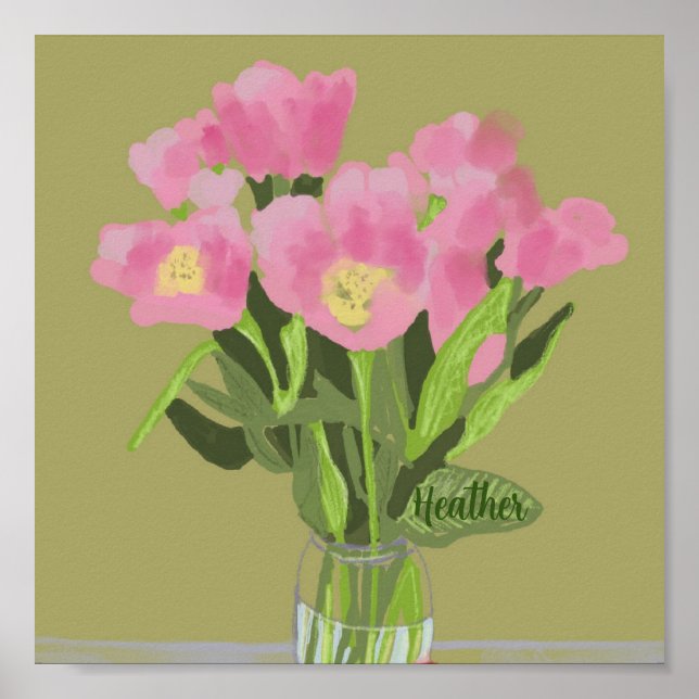 Hübsch Art Tulip Blume Moderne Illustration + Name Poster (Vorne)
