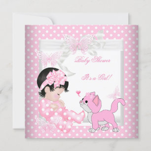 Hübsch Baby Shower Girl Pink Spot Kitten 3CC Einladung