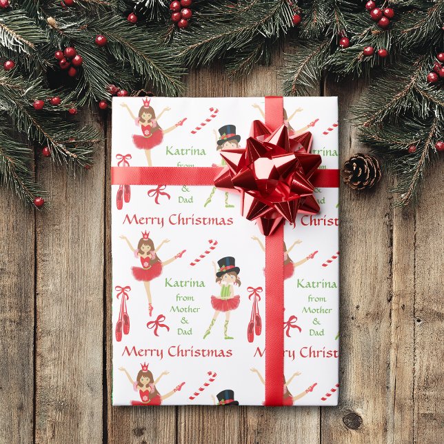 Hübsch Ballerina Personalisiert Weihnachten Geschenkpapier (Von Creator hochgeladen)