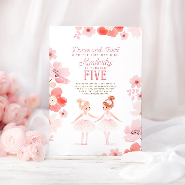 Hübsch Ballerinas Ballett Blumengeburt Party Einladung (Ballerina Pretty Birthday Invitations)