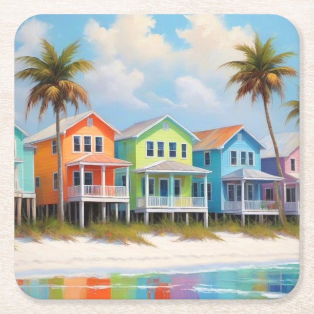Hübsch Beach Houses Papier Untersetzer (Vorderseite)