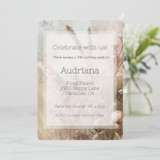 Hübsch Beige Blush Boho Floral 16. Geburtstag Einladung