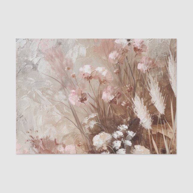 Hübsch Beige Blush Pink Boho Floral Seidenpapier (Vorderseite)