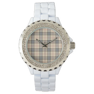 Hübsch Beige Kariert Tartan Armbanduhr