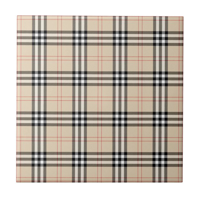Hübsch Beige Kariert Tartan Fliese (Vorderseite)