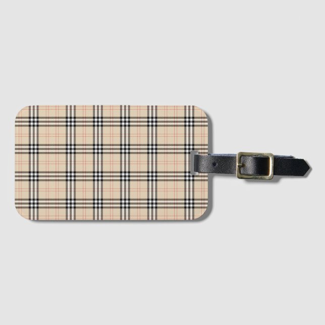 Hübsch Beige Kariert Tartan Gepäckanhänger (Vorderseite (Horizontal))