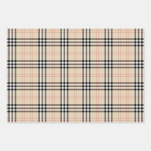 Hübsch Beige Kariert Tartan Geschenkpapier Set