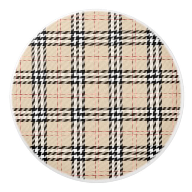 Hübsch Beige Kariert Tartan Keramikknauf (Vorderseite)