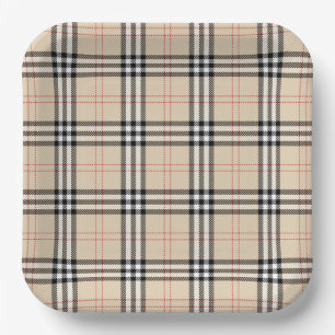 Hübsch Beige Kariert Tartan Pappteller