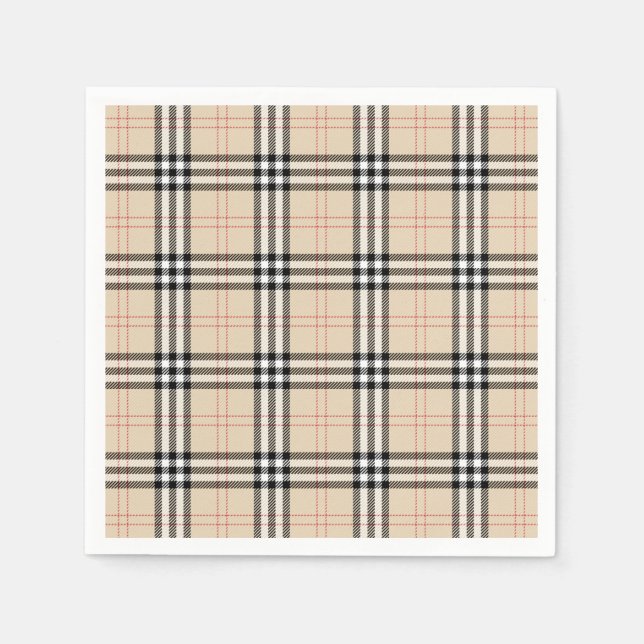 Hübsch Beige Kariert Tartan Serviette (Vorderseite)