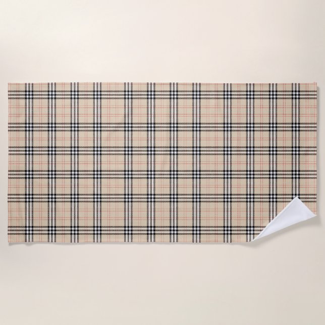 Hübsch Beige Kariert Tartan Strandtuch (Vorderseite)