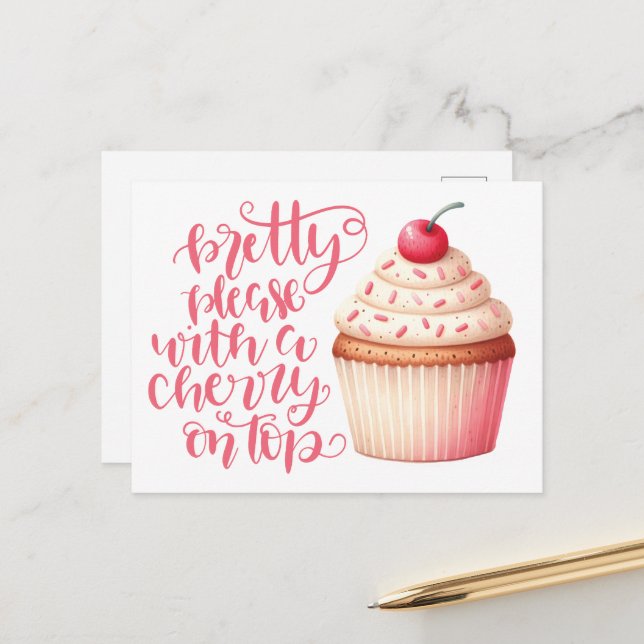 Hübsch Bitte mit einer Kirsche oben Postkarte (Vorderseite/Rückseite Beispiel)