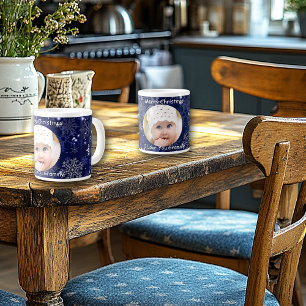 Hübsch Blau, frohe Weihnachten, Schneeflocken, Fot Jumbo-Tasse