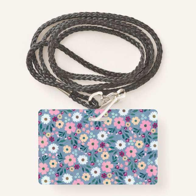 Hübsch Blau-Rosa-Blume Botanisch Ausweis (Vorderseite mit Schlüsselband)