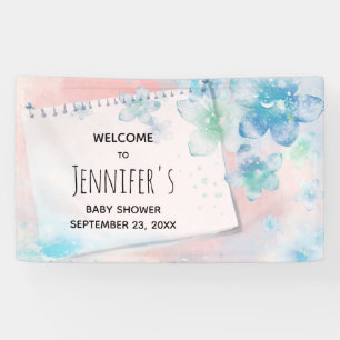 Hübsch blaue Blüten auf rosa Hintergrund Babydusch Banner