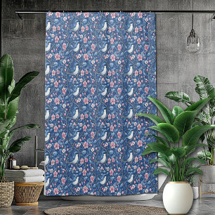 Hübsch Blaue Vögel Rosa Rosen Elegante Duschvorhang