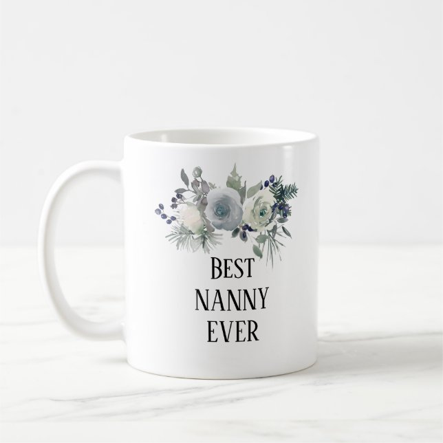 Hübsch Blauer Blumenstrauß Kindermädchen Kaffeetasse (Links)