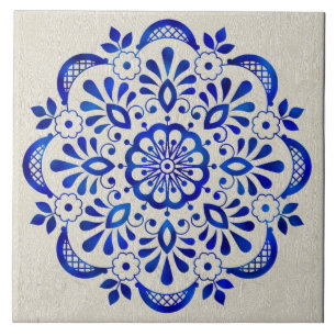 Hübsch Blauer Flor Mandala Keramik Tile. Fliese